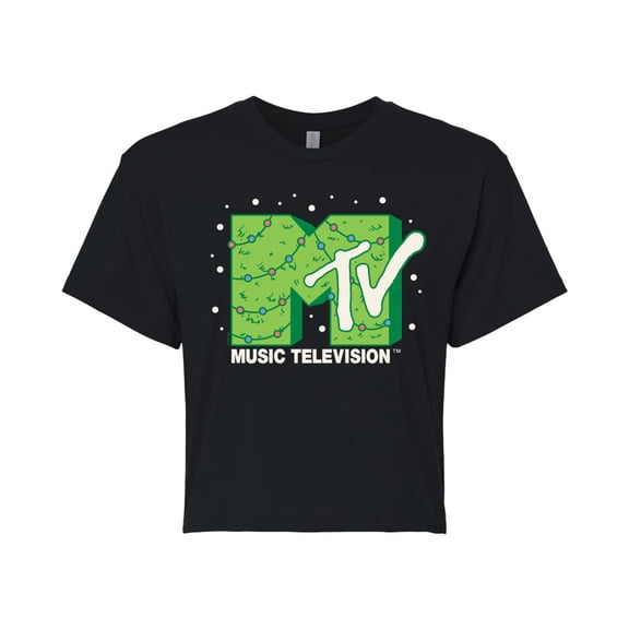 MTV - Christmas Tree - Juniors Cropped Cotton Blend T-Shirt