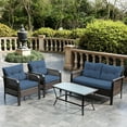 thumbnail image 3 of CozyHom 4-Piece Patio Furniture Set, Outdoor Rattan Chair Wicker Conversation Sets with Cushions and Glass Coffee Table, for Porch Balcony Garden Backyard Deck,Navy Blue, 3 of 8