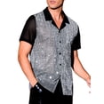 thumbnail image 5 of INSPIRE CHIC Men's Camp Collar Patchwork Short Sleeved Club Sequin Sheer Shirts M Black, 5 of 6