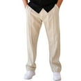 thumbnail image 2 of BXINGOHAI Mens Striped Sweatpants Baggy Wide Leg Casual Pants Loose fit with Elastic Waist and Pockets Beige,3XL, 2 of 3