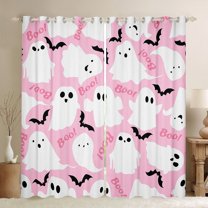 jejeloiu Horror Bat Black Out Curtains,Cute Halloween Ghost Curtains Pack of 2 (42x63 Each),Pink Black Black Bedroom Curtains For Teens Boys,Super Cozy Room Decor