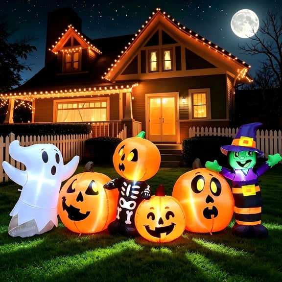 Joyfy 8 FT Large Halloween Inflatables Outdoor Decorations,Pumpkin Patch Blow Up Yard Decor with Built-in LEDs for Lawn Garden Patio Halloween Party