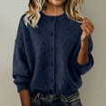 thumbnail image 2 of Warm Knit Sweater Cardigan Blouse Long Sleeve Round Neck Loose Casual Button Up Soft Thermal Pullover for Women Winter Fashion | CSEONE,Blue L, 2 of 9