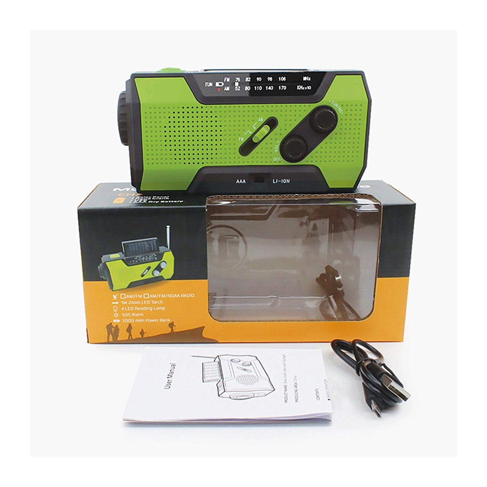 FM /AM / WB Weather Radios Emergency Flashlight 2000mAh Power Bank Multifunction Radio Solar Hand Crank ,Listen Anytime, Anywhere