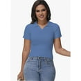 thumbnail image 3 of Women's Summer Short Sleeve Shirt V-Neck Collar Pullover Tops Lightweight Knit Polo Shirt, 3 of 4