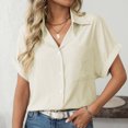 thumbnail image 4 of CheerKidz Women's Fashion Loose Short Sleeve Lapel Pocket Striped Casual Shirt Summer Vacation Clothes (Yellow,L), 4 of 8