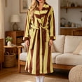 thumbnail image 2 of Women's Striped Plush Fleece Bathrobe - Thick Long Length Shawl Collar Robe with Belt and Pockets, Absorbent Cozy Lounge Wear for Winter, 2 of 7