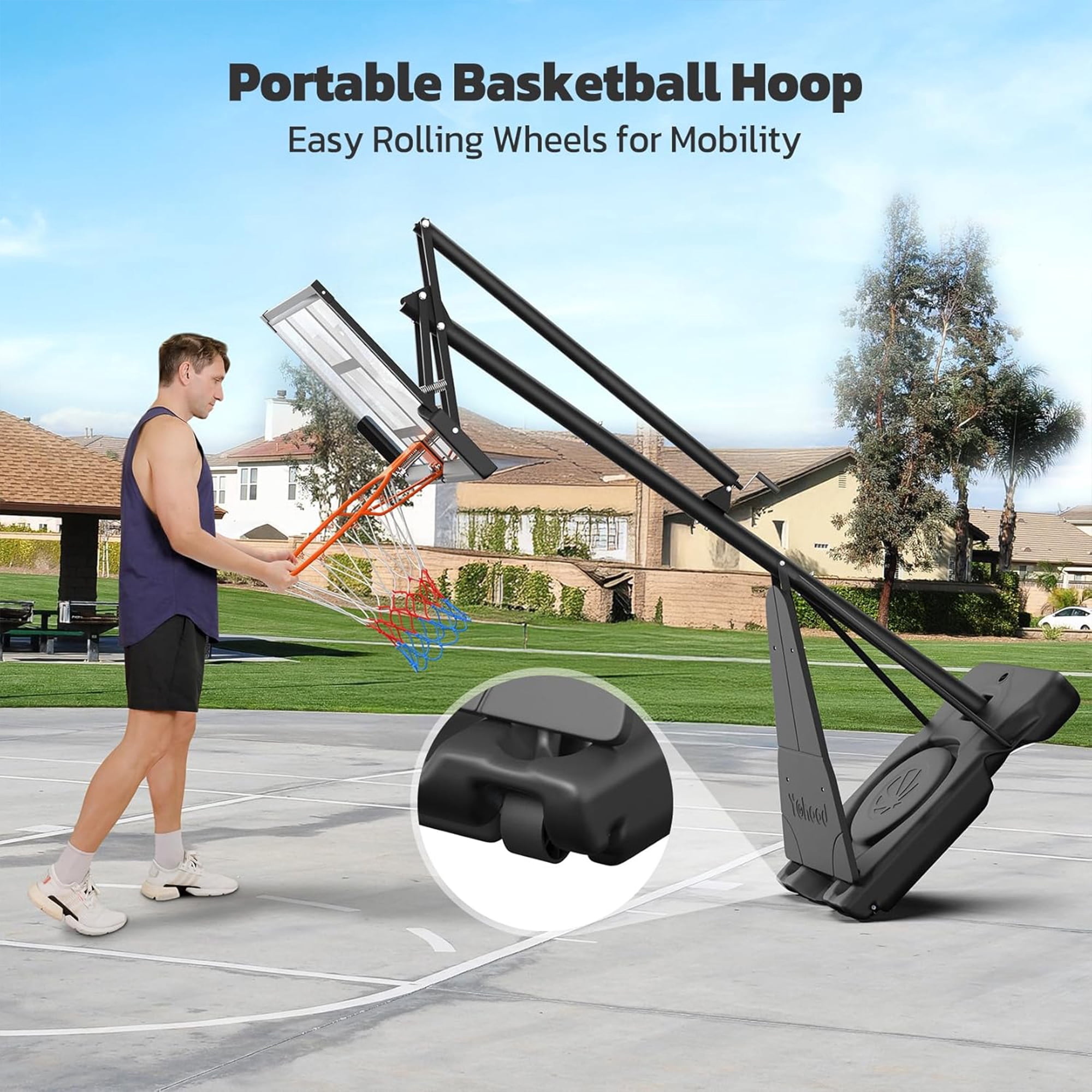 Toremore 44" Basketball Hoop Outdoor Adjustable, 5.25-10FT Portable Basketball Hoop Goal System with Shatterproof PC Backboard and Larger Base for Kids Youth and Adults