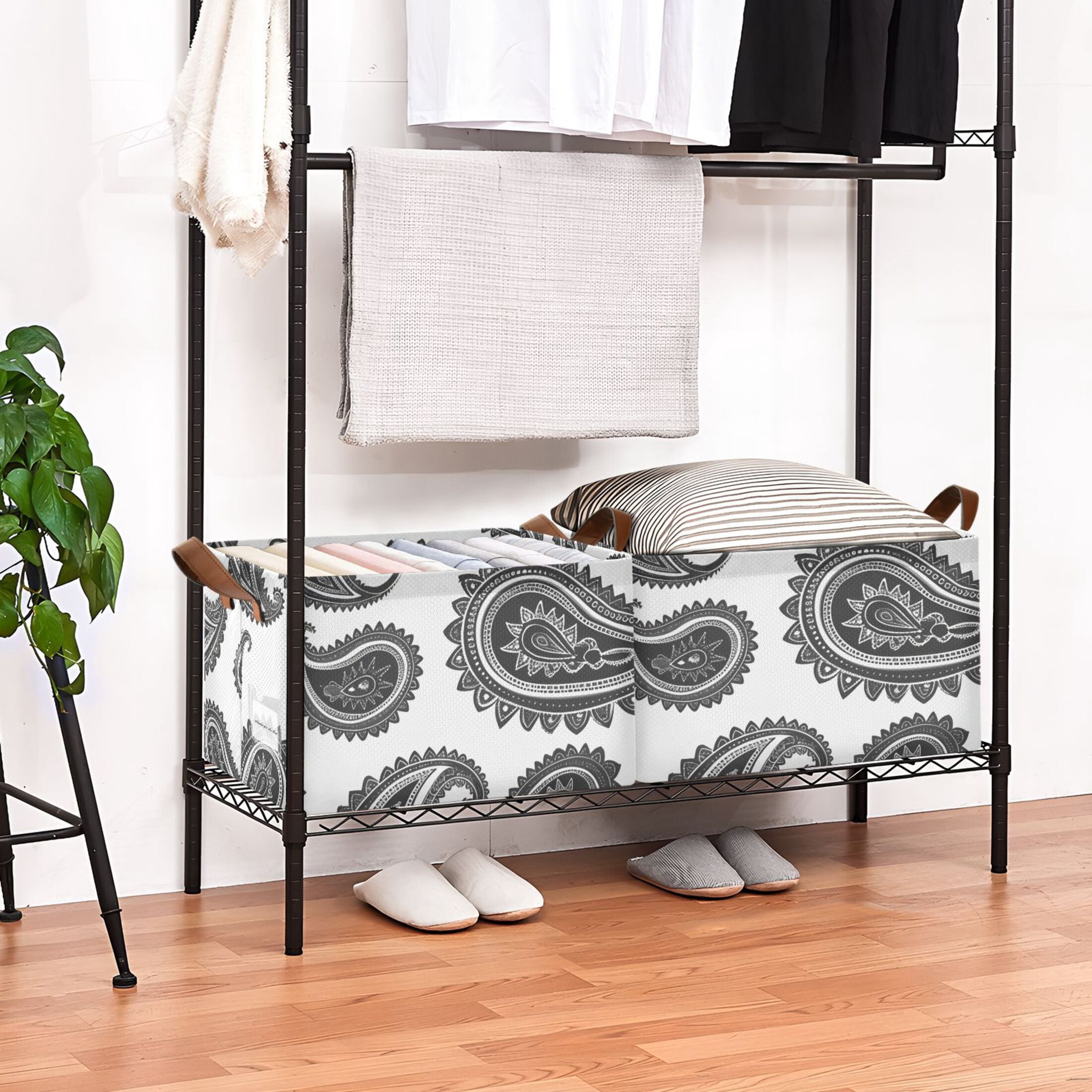 Ryvnso Black Graffiti Boho Storage Bins Large Basket Foldable Cube Toys Organizer with Handles 2 PCs