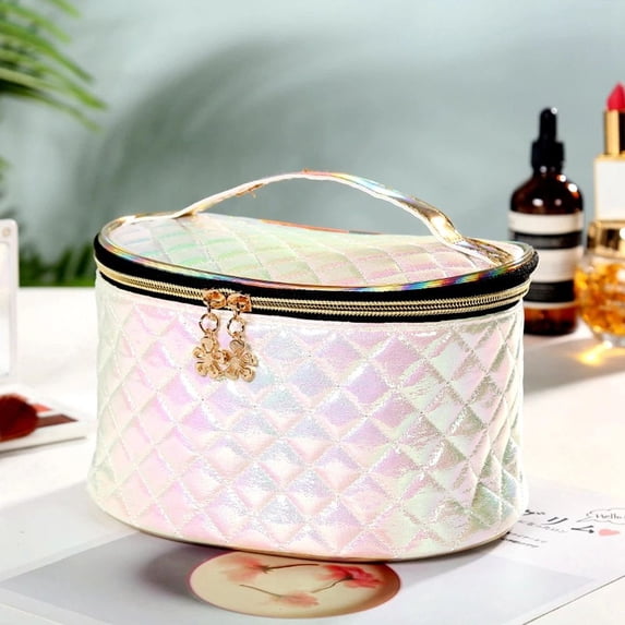 Outdoor Casual Waterproof Zipper Female PU Large Capacity Wash Pouch Makeup Organizer Bath Storage Laser Cosmetic Bag Make up Case Storage Bag WHITE