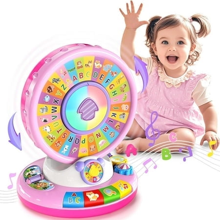 Learning Toy for 1 2 3 Year Old Girls, Spin and Sing Alphabet Zoo with Sounds, Interactive Educational Toys for Toddlers 1-3, Birthday Gifts for Baby Girls Boys 9-12-18 Months