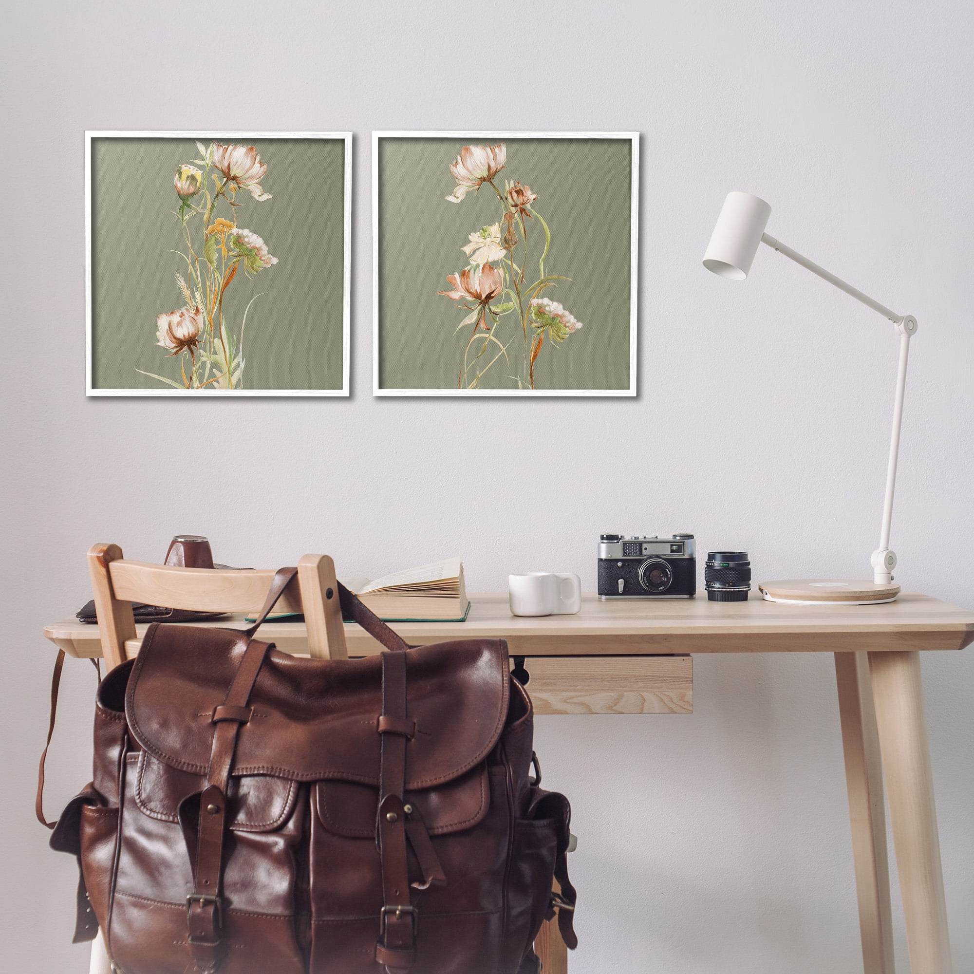 Stupell Industries Classic Blooms on Green Botanical & Floral Painting White Framed Art Print Wall Art, 17 x 17, Set of 2