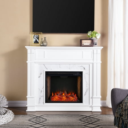 

SEI Furniture Highgate Electric Smart Media Fireplace – White 48 x 40.5 Freestanding Indoor Smart Electric Fireplaces