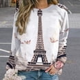 thumbnail image 2 of Eiffel Tower Women's Floral Printed Sweatshirt Long Sleeve Crewneck Casual Loose Vintage Graphic Pullover Tops, 2 of 7