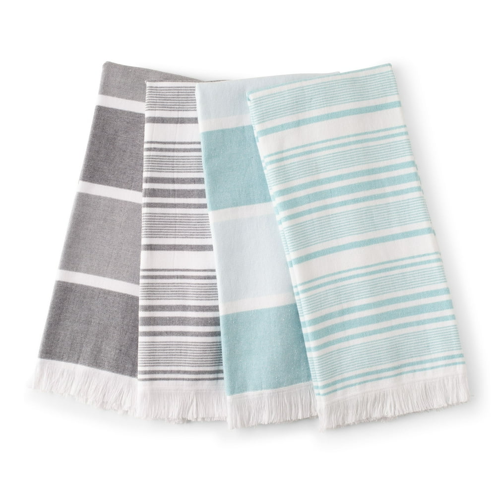 Better Homes & Gardens, 4 Pack, Fringe Kitchen Towel Set, Aqua Ocean