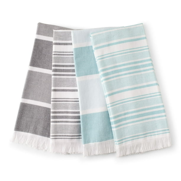 Better Homes & Gardens, 4 Pack, Fringe Kitchen Towel Set, Aqua Ocean