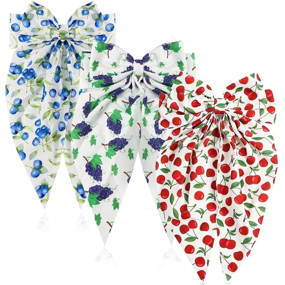 Mber 3 Pack Hair Bows Clips for Women, Fruits Ribbon Long Tail Bow Barrettes, Large Stylish Elegant Hair Accessories for Girls Party, Spring and Smmer