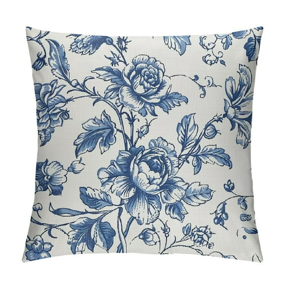 Creowell Blue Floral Pillow Covers Vintage Flower Blue White Decorative Throw Pillow Covers Chinoiserie Pillowcases Square Cushion Covers For Couch Bed Sofa Chair Car Decor