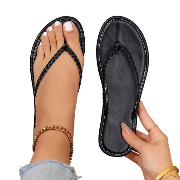 hoksml Women's Braided Strap Flip Flops, Open Toe Flat Sandals for Beach and Casual Wear