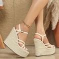 thumbnail image 4 of HEWUQI Wedges Sandals for Women Platform Espadrilles Open Toe Strappy Slingback High Heels Summer Wedding Prom Work Beach Dress Shoes Beige Size 8.5, 4 of 6