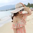 thumbnail image 4 of letairis Beach Sun Protection Hat Straw Wide Brim Cap Foldable Solid Color Summer Adjustable Head Seaside Sunproof Hats Accessory Blue Beige, 4 of 6