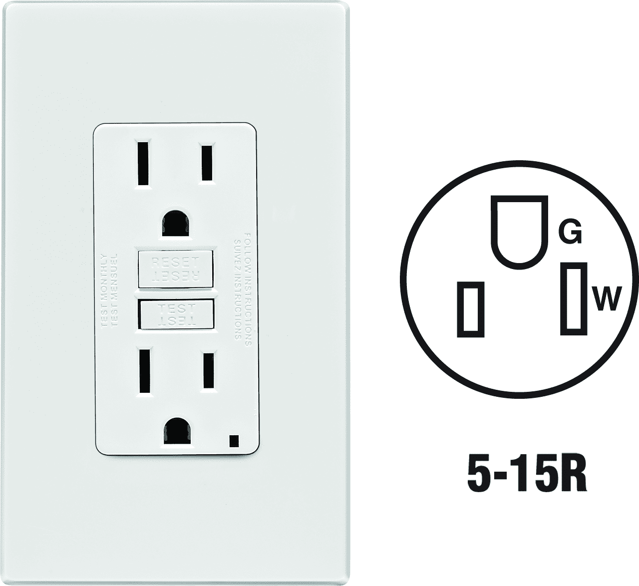 Leviton GFCI Receptacle in White — UL Listed for US Residential Electrical Code Compliance, Drop-in NEC-Standard Wiring