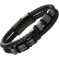 thumbnail image 1 of Pulsera de cuero trenzado negro de doble hilera para hombre Pulsera Correa de muñeca Charm de acero inoxidable negro, 1 of 5