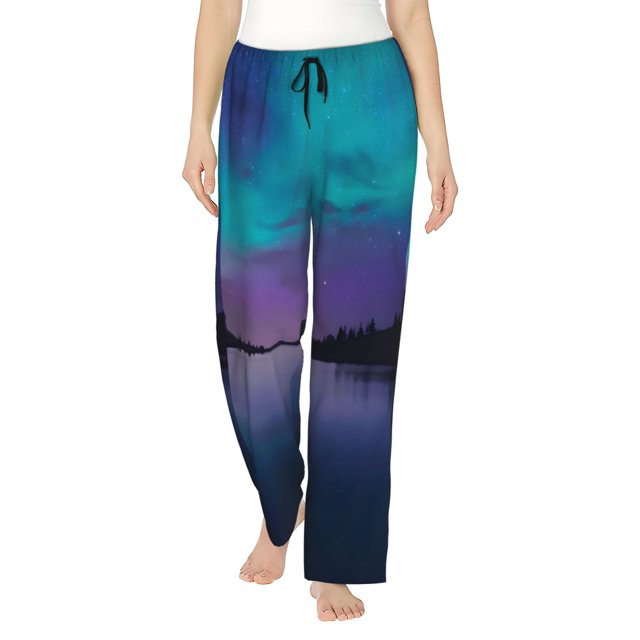 Fotbe Night At Lake Aurora Pantalones de Pijama para Mujer, Pantalones de Dormir, Pantalones Pj con Cordón y Bolsillos-3X-Large