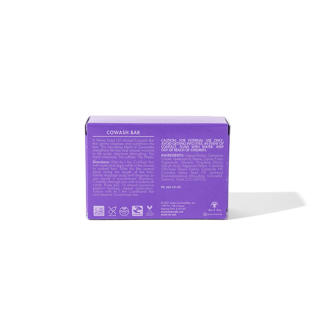As I Am Hemp Seed Oil Cowash Bar - 3.5 ounce - with Ceramides, Calendula, & Betaine