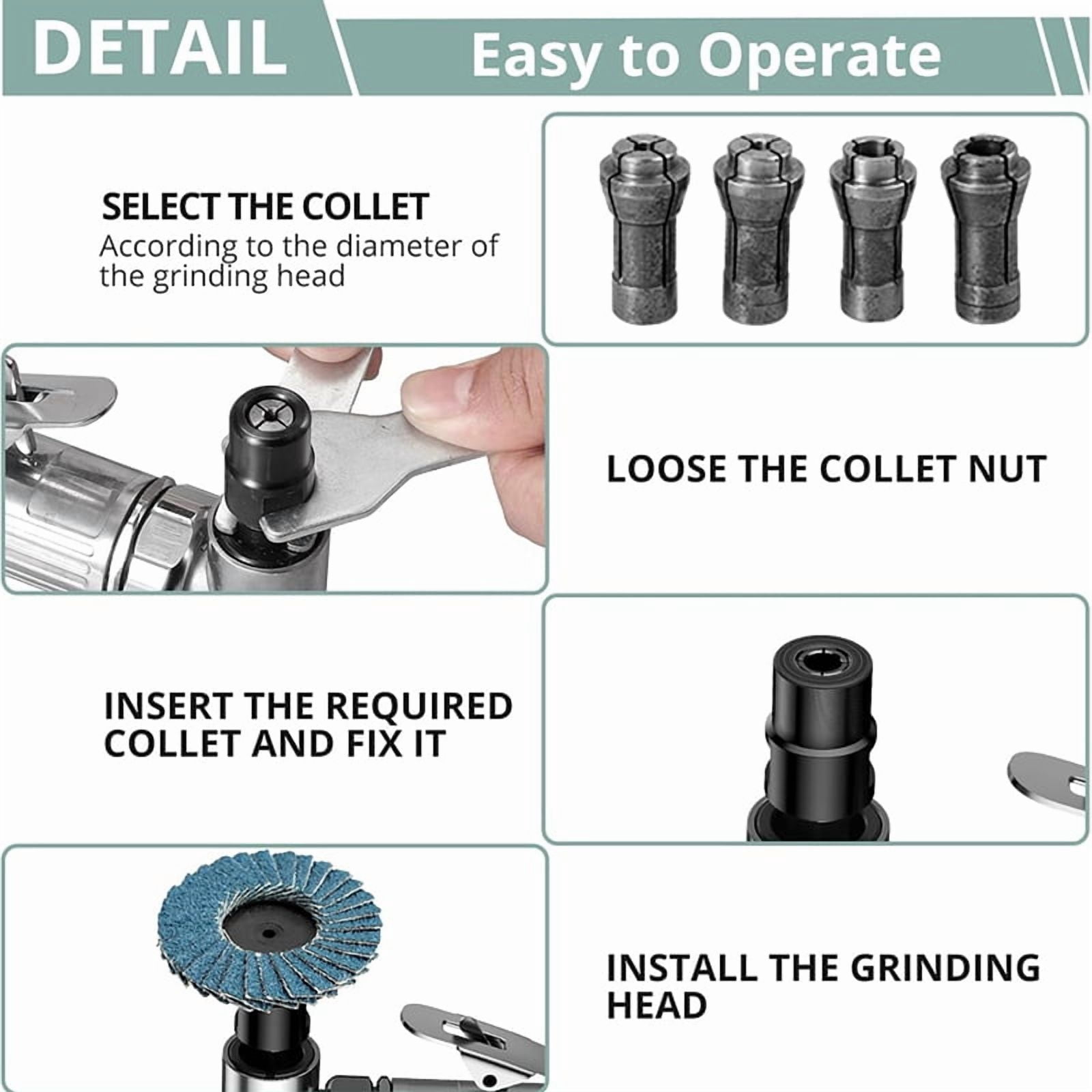 Angle Air Die Grinder, 90 Degree Heavy Duty 20,000 RPM Compressed Sander Polisher Tool for Contour Grinding, Polishing A1 set x angle grinder tool
