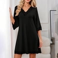 thumbnail image 2 of Fewfanhot Pajamas for Women 3/4 Sleeve Nightgown V Neck Lace Vintage Sleep Dress Nightshirt Elegant Sleeping Night Gown, 2 of 7