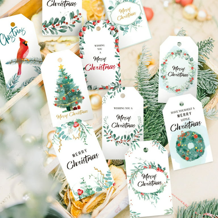 1 Set Christmas Gift Tags Regular Shape Pre-Punched Hole Design Enhance Atmosphere 2 Styles Merry Christmas Tags Kraft Paper Cards Decor for Home
