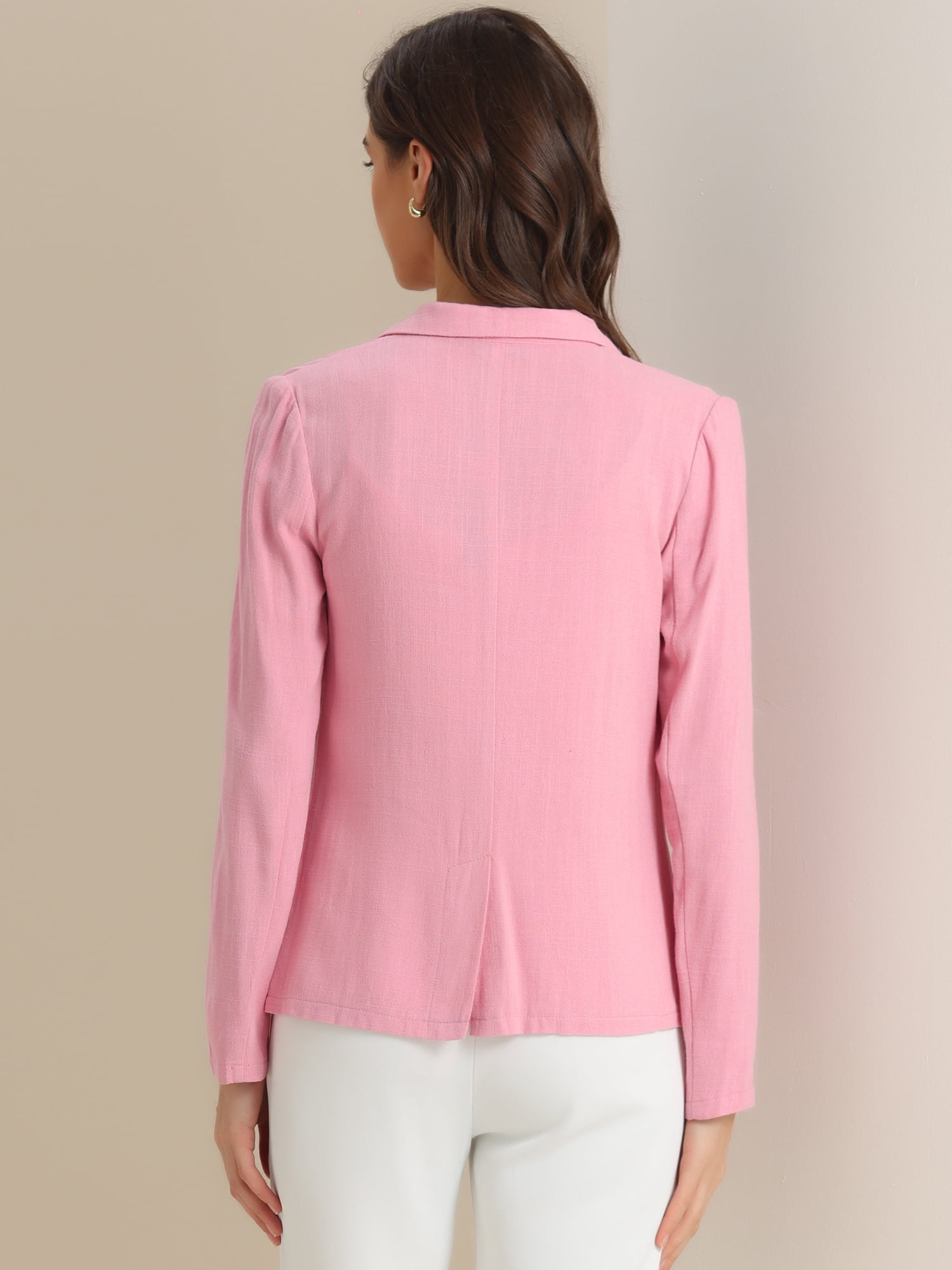 DARING DIVA  Women's Notch Lapel One Button Linen Blazer M Pink