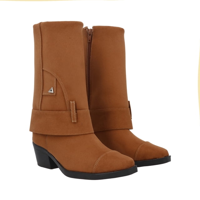 Bota Vaquera Tacón Bajo Con Capucha Arizona Para Mujer Micro Suede Capreto Camel