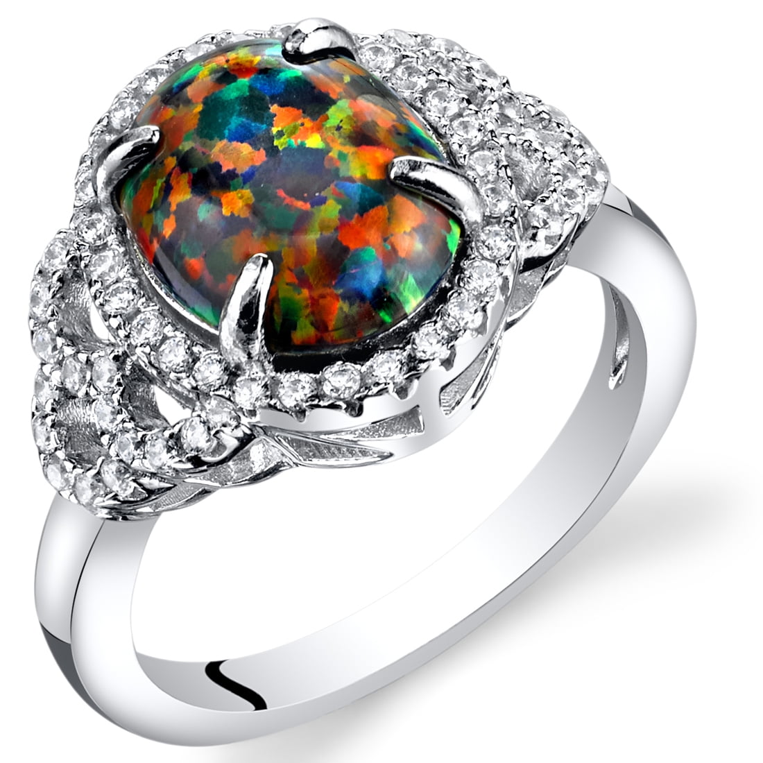 1.25 Carats Created Black Opal Cocktail Ring in Sterling Silver ...