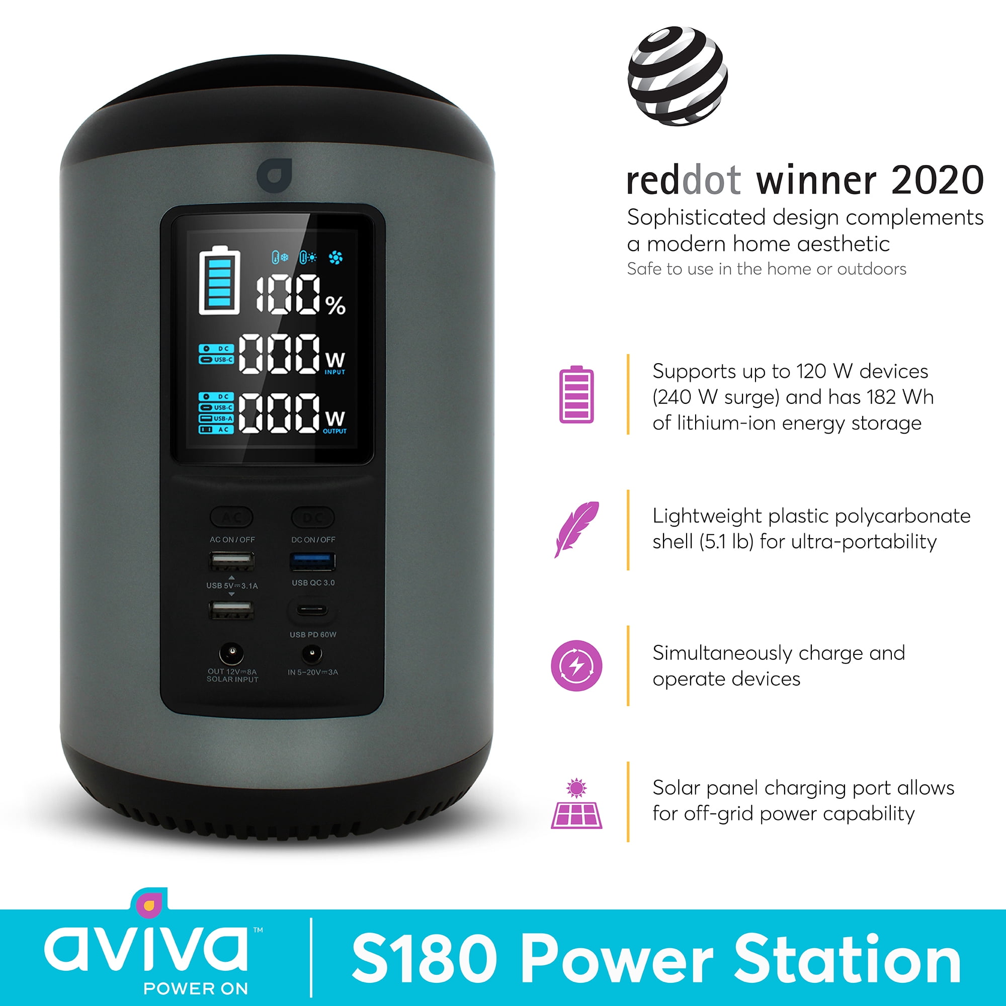 Aviva S180 180Wh Rechargeable Portable Battery Power Bank Charging Station