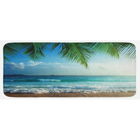 

Ocean Kitchen Mat Palms Tropical Island Beach Maldives Photography Home Postcard Traveler Explorer Plush Decorative Kitchen Mat with Non Slip Backing 47 X 19 Blue Green by Ambesonne