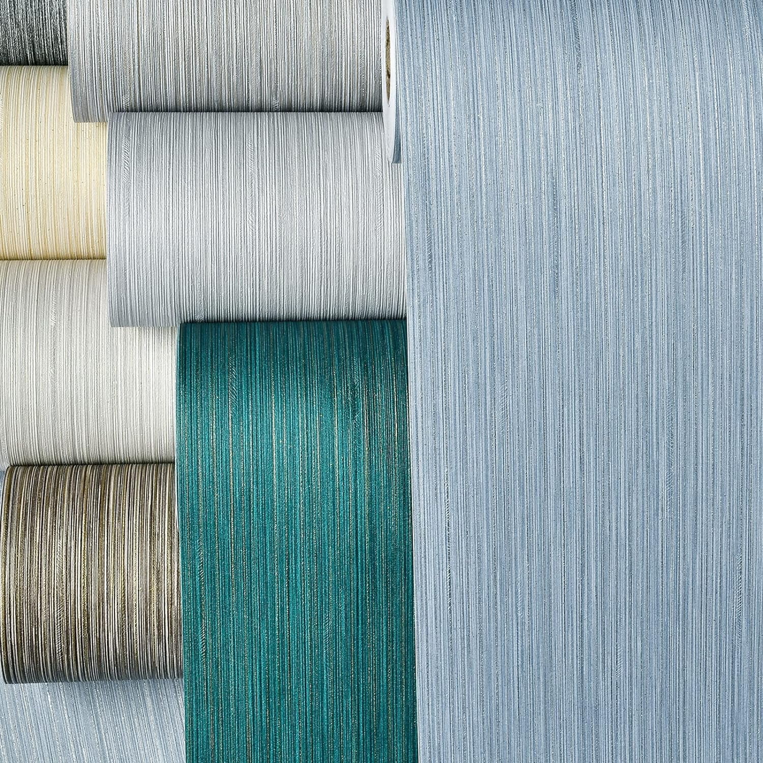 Grasscloth Wallpaper Textured 24in X 393in Fabric Contact Paper Grey Blue Wall Paper Textured Linen Peel and Stick Self-Adhesive Thick Vinyl Embossed Film Wallpaper (Gray Blue)