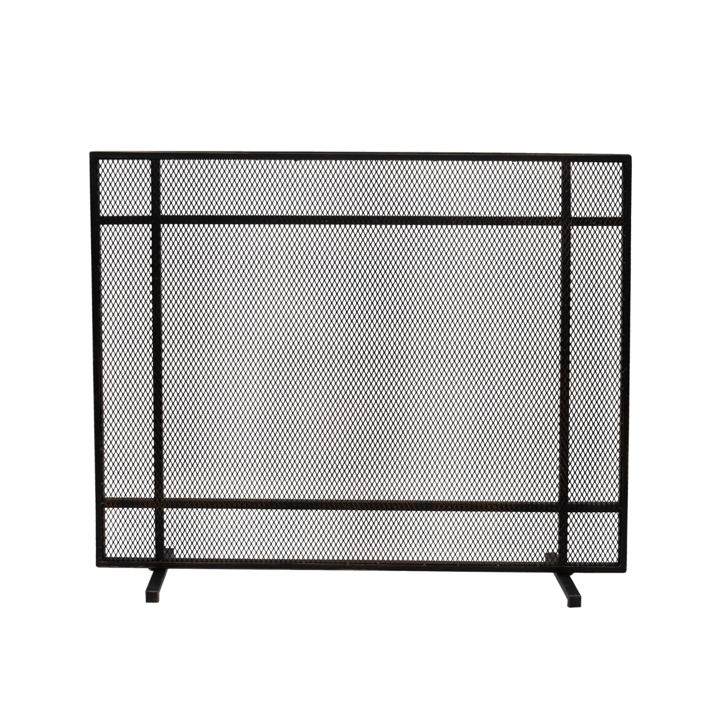 Noble House Houston Modern Single Panel Iron Firescreen, Black Brushed Gold Finish