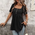 thumbnail image 2 of Turilly Womens Eyelet Embroidery Square Neck Blouses Summer Ladies Button Front Short Sleeve Loose Casual Tunic Tops, 2 of 6