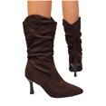 thumbnail image 7 of Heisall Womens Boots Suede Plus Size Pointed Toe High Heel Fashion Ankle Boots Autumn Winter Comfortable Edgy Pleated Mid-Calf Boots Stylish Casual Wear, 7 of 7