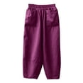 thumbnail image 5 of Baqcunre Trousers Pants for Women Spring and Summer Women's Retro Straight Pocket Plain Color Casual Cotton Pants Womens Fashion Women's Pants Womens Pants Womens Clothes Purple L, 5 of 8