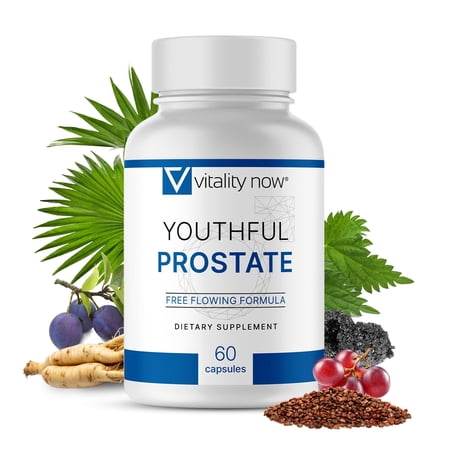 Vitality Now Youthful Prostate - Saw Palmetto for Men with Panax Ginseng, Antioxidant Protection, Vitamin E, Lycopene - Prostate Supplements for Men