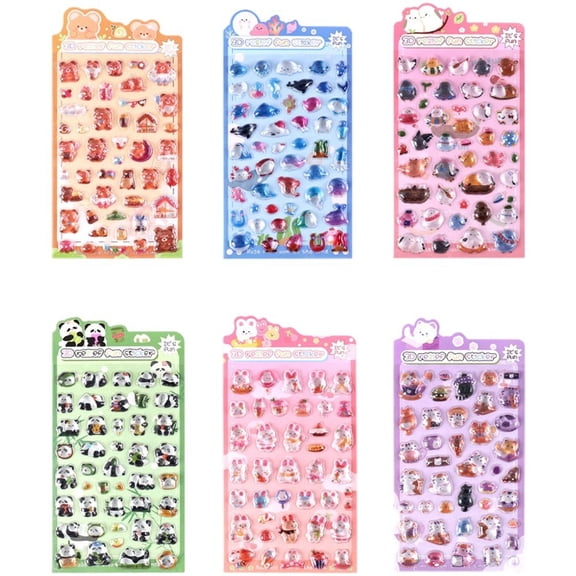6 Sheets Mini Puffy Stickers - Cute Tiny Small Kawaii 3D Puff Sticker- Cartoon Animal Japanese Micro Sticker for Rewards,Phone Case,Album