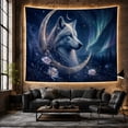 thumbnail image 6 of Wolf Under Full Moon, Aurora and Lotus Mystical Fantasy for Wildlife Lovers, Celestial Nature Decor, Halloween Gift Tapestry Wall Hanging for Bedroom, Living Room, 6 of 7