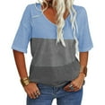thumbnail image 2 of Color Block Women Short Sleeve V Neck Summer Casual Striped Shirt Tops, 2 of 3