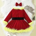 thumbnail image 4 of Odeerbi Toddler Girls Christmas Flannel Dress Fall Winter Long Sleeve Dress Christmas Plush Dress with Bow Hairband Toddler Clothes Yellow, 4 of 7