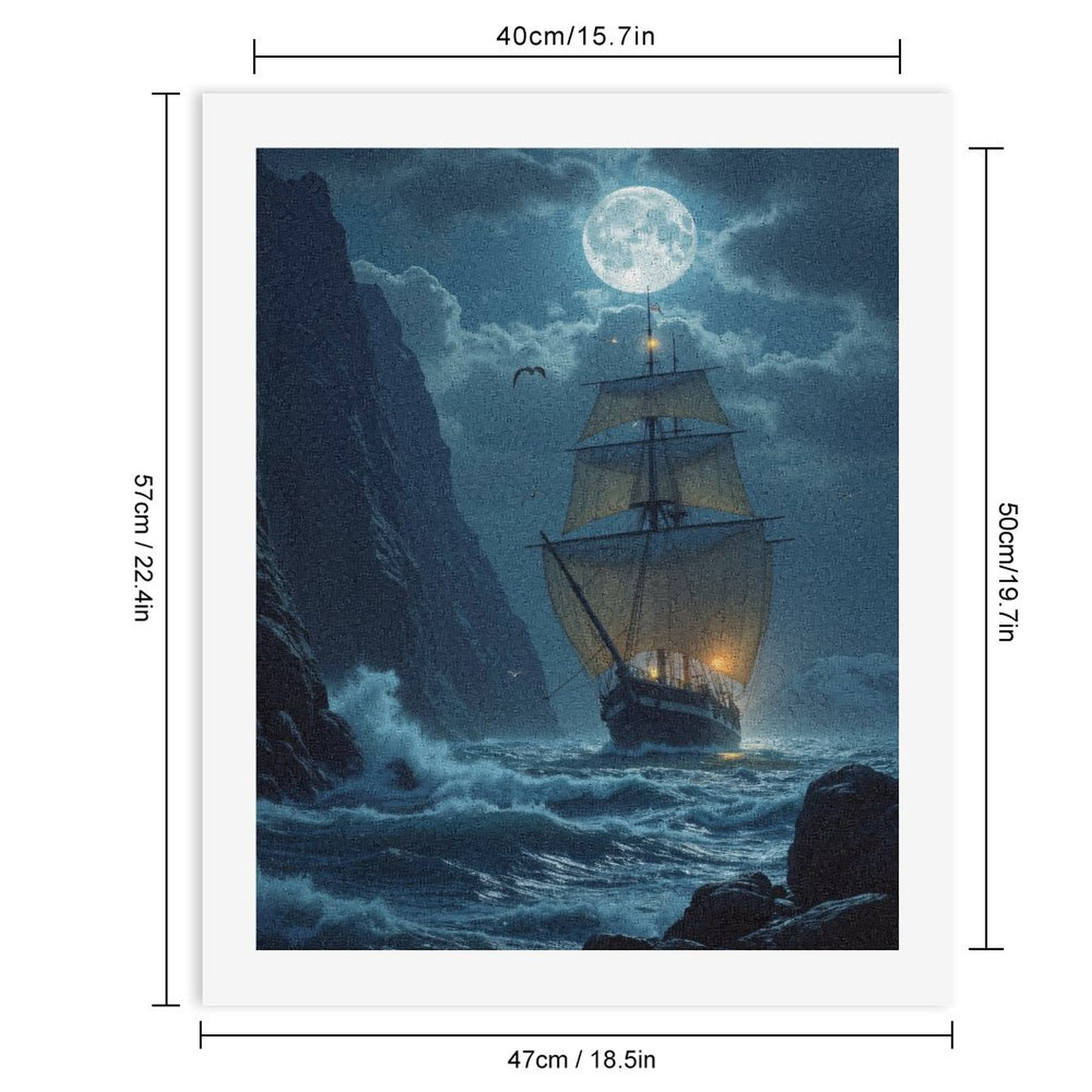 Paint by Numbers Kit for Adults, Sailing Ship Moonlight Ocean Waves Paint by Numbers, Easy Paint by Numbers Kit for Adults Beginner, DIY Adult Paint by Number Kits on Canvas, Home Decor