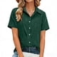 thumbnail image 1 of Craaazy Women Casual Collared Blouse, Solid Color Short Sleeve Button Down Shirt, Loose Fit Comfy V Neck Top for Daily Wear Gifts, 1 of 5