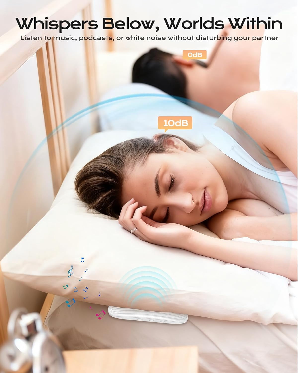 Pillow Speaker, Under Pillow Sleep Speaker, Bone Conduction Wireless Bluetooth 5.3 Mini Pillow Speaker with LED Display,TF Card,Auto-Off, Private Design for Side & Light Sleepers Bedside Listening